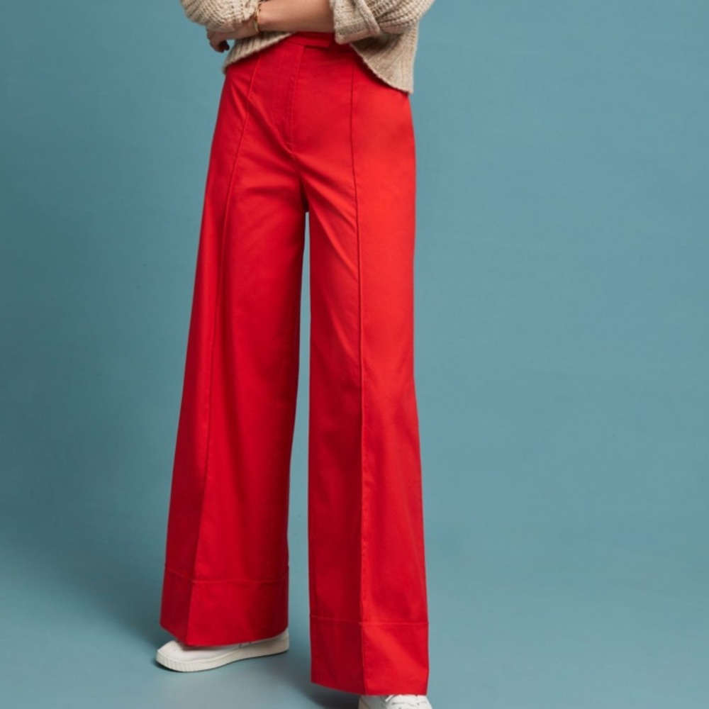 Anthropologie poplin wide leg red pants size 4